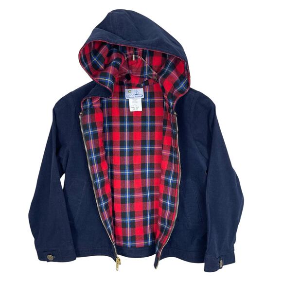 Florence Eiseman Corduroy Full Zip Hooded Jacket Plaid Lined Navy Size 6 Classic - Picture 2 of 7